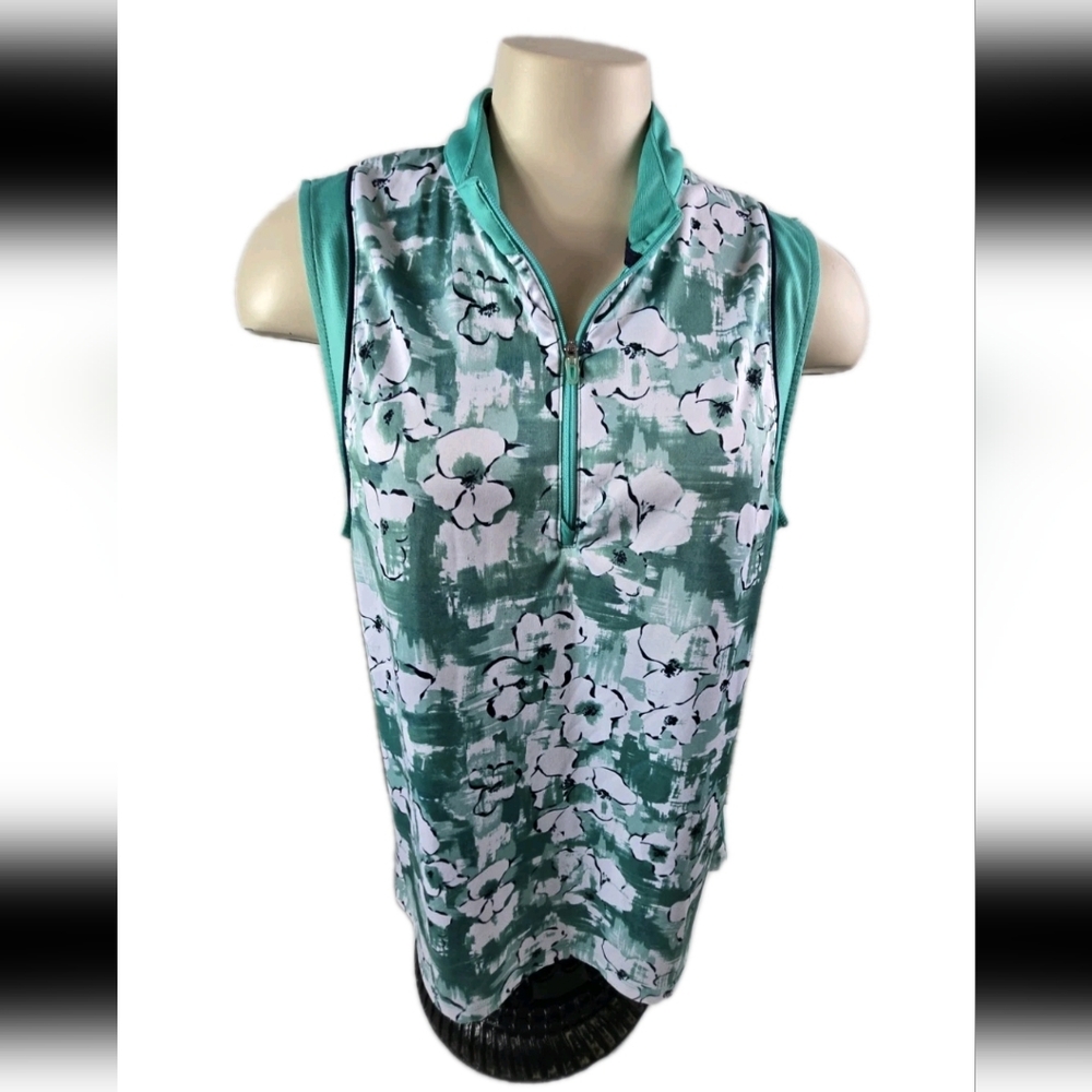 Women's PGA Tour Golf Pickle Ball Tennis Green Sleeveless 1/4 Zip Top XL